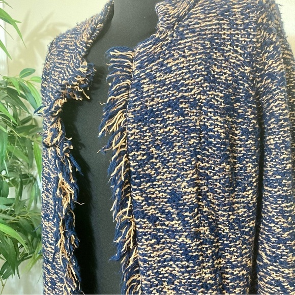 Anthropologie SPARROW Marled Peat Cardigan Open Front SIZE S Linen Blend Fringe. - Picture 12 of 13